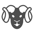 Ram head solid icon, domestic animals concept, goat head sign on white background, wild sheep silhouette icon in glyph