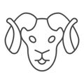 Ram head thin line icon, domestic animals concept, goat head sign on white background, wild sheep silhouette icon in