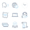 Ram, Laptop and Time icons set. Globe, Face id and Quick tips signs. Random-access memory, Computer, Clock. Vector Royalty Free Stock Photo