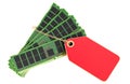 RAM memory modules with price tag, cost concept. 3D rendering Royalty Free Stock Photo