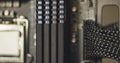 RAM modules in computer motherboard closeup