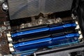 RAM modules plugged into DIMM slots on the motherboard in a dual channel system. Royalty Free Stock Photo