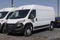 Ram ProMaster 3500 display at a dealership. Ram offers the ProMaster 3500 in Cargo or Window Van, and Chassis Cab models Royalty Free Stock Photo