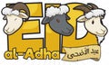 Ram, Sheep, Goat and Scroll Promoting Eid al-Adha Festival, Vector Illustration