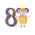 Ram Standing Next To Number Eight Stylized Funky Animal Royalty Free Stock Photo