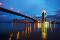 Rama 9 bridge Chaopraya river at dusk, Bangkok