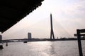 Rama-8 Bridge silhouette view afternoon sky that take form pier at Chao-Phraya River,The one of Bangkok Landmark.