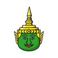 Rama face mask in Thai culture dancing drawing isolated vector.