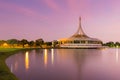 Rama9 public park and pavilion after sunset with twilight tone