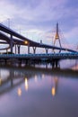 Rama9 Suspension bridge reflection lights Royalty Free Stock Photo