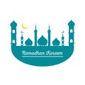 Ramadan kareem greeting card with sillhoutte mosques