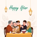 Suhoor and Iftar Party with Family During Ramadan Month Vector Illustration, Happy Fasting For Moslem, Royalty Free Stock Photo