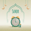 Suhoor Design with Alarm Clock Showing 3 am to Wake Up Vector Illustration. Royalty Free Stock Photo