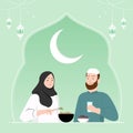 Suhoor time in ramadan month illustration, couple eating suhoor together