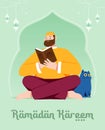 Muslim man reading the Koran in the month of Ramadan illustration