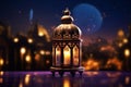 Ramadan ambiance Arabic lantern casts warm glow on festive table