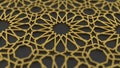 Ramadan arabesque, gold moroccan circle ornament. Gold islamic pattern in 3d,perspective wiev.