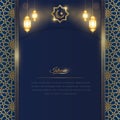 Ramadan Arabic Islamic Blue and Golden Pattern and Decorative Lanterns Royalty Free Stock Photo