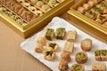 Ramadan Arabic and Middle Eastern Sweets. Ramadan sweets Konafa and Baklava decorated in a gift box Royalty Free Stock Photo