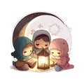 ramadan kids cartoon praying for print t shirt design