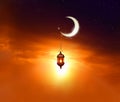 Ramadan background.Crescent Moon and Lantern Lightning in sky Royalty Free Stock Photo