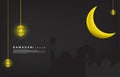 Ramadan background design, with golden lantern and crescent ornaments, complete with gold gradations, check for ramadan background