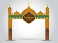 Ramadan background with golden event entrance arch, with golden arabic pattern, background for holy month of muslim community