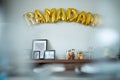 Ramadan gold balloon text on the wall