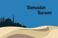 Mosques Silhouette on Sand Desert Vector Illustration for Ramadan Banner