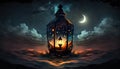 Ramadan Beginning. Crescent moon on the background with a beautiful lamp illuminating the night. Generative AI Royalty Free Stock Photo