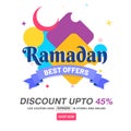 Ramadan Best Offers Banner Design on abstract colorful background with crescent moon and discount upto 45%.