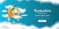 ramadan big sale banner with realistic mosque on the moon and clouds Royalty Free Stock Photo