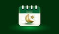 Ramadan calendar icon. gold crescent moon and star with calendar design concept of islamic ramadan kareem background 3d vector