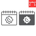 Ramadan calendar line and glyph icon, happy ramadan and religion, islamic calendar vector icon, vector graphics