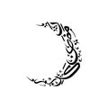 Ramadan calligraphy black and white moon shape