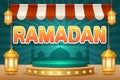 Ramadan celebration backdrop with illuminated podium and lanterns Royalty Free Stock Photo