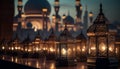 Ramadan celebration illuminates famous Blue Mosque in Dubai at dusk generated by AI Royalty Free Stock Photo