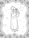 Muslim Man Performing Adhan Coloring Page. Royalty Free Stock Photo