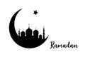 Ramadan concept in crescent moon shape with arabic islamic mosque for Holy Month of Muslim Community Festival celebration
