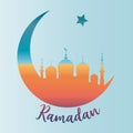 Ramadan concept in crescent moon shape with arabic islamic mosque for Holy Month of Muslim Community Festival celebration,