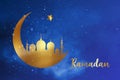 Ramadan concept in crescent moon shape with arabic islamic mosque for Holy Month of Muslim Community Festival celebration