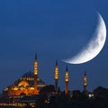 Ramadan concept photo. Suleymaniye Mosque and crescent moon. Royalty Free Stock Photo