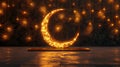 Ramadan crescent on modern wall background. Design creative concept of Luxury Ramadan background, podium stage. Islamic