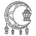 Ramadan Crescent Moon Lanterns Isolated Coloring