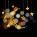 Ramadan. Crescent with the stars. Background of color glare. illustration