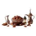 Ramadan decorations with dates lanterns and traditional arabic tea on transparent background Royalty Free Stock Photo