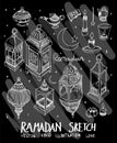 Ramadan doodle illustration wallpaper background line sketch sty