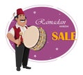 Ramadan drummer. Cheerful cartoon character
