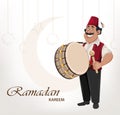 Ramadan drummer. Cheerful cartoon character