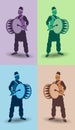 Ramadan drummer colorful silhouettes Royalty Free Stock Photo